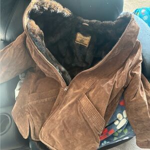 St. John's Bay Brown Leather Jacket Cozy Plush Lining